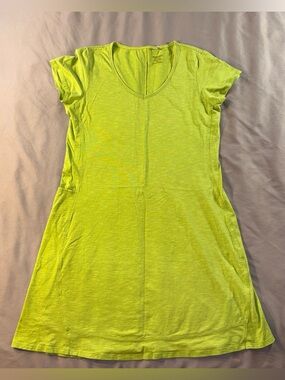 Toad & Co Organic Cotton T-Shirt Dress Green V Neck Active Outdoor Sz M Pocket
